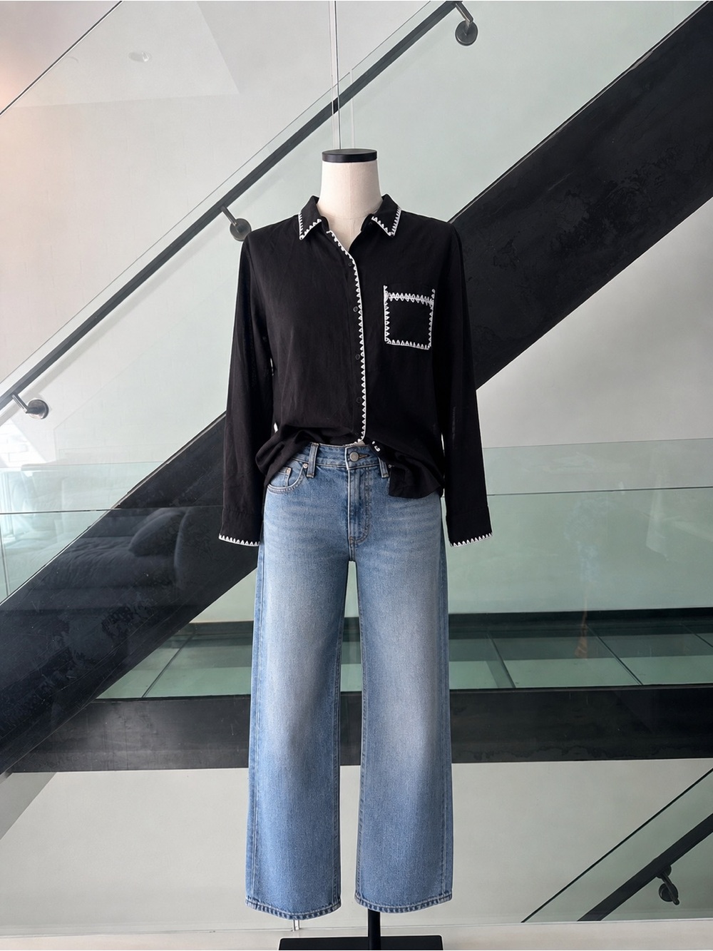 Rails Black Contrast Trim Button-Up Shirt